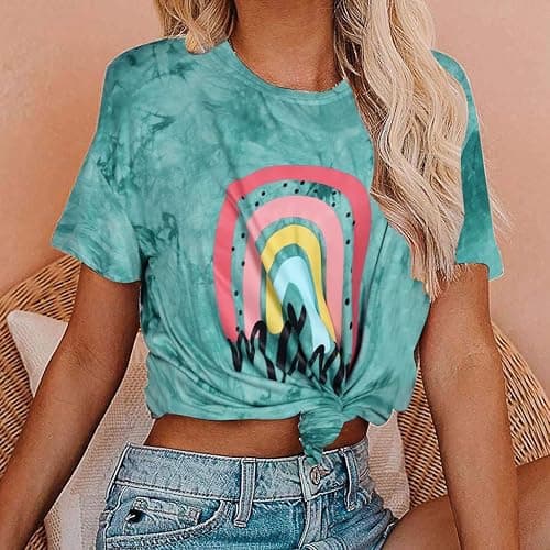 Mama Shirt Women Rainbow Shirts Mama Gifts Mom Tees | Mom Shirt Women Rainbow Mom Graphic Tshirts Rainbow Tie Dye Shirt Casual Bleached Tie Dye Tee Short Sleeve Tops thumbnail 2