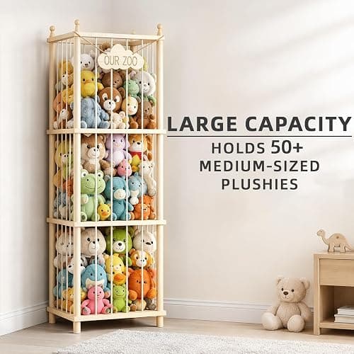 MIRCNY Stuffed Animal Storage, 54" Toy Organizer Tower, Anti-Tip Design | Solid FSC-Certified Pine: Durable wooden frame with wall anchors & rounded corners to ensure maximum child safety. thumbnail 4