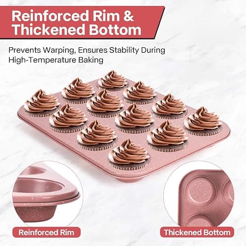 Spmarkt 2-Pack Pink Nonstick Muffin Pans, 12-Cup Muffin Cake Pan, 5-Layer Free PFOA/PFOS/PTFE Safe Cupcake Pan, Durable & Easy-Clean Muffin Cup for Baking thumbnail 6