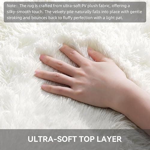 OLANLY Fluffy Area Rug for Living Room Bedroom, 4x6 Feet Soft Shaggy Non-Slip Carpet, Indoor Modern Plush Area Rugs for Kids Girls and Boys, Dorms, Nursery Rooms, Home Decor, Cream White thumbnail 7