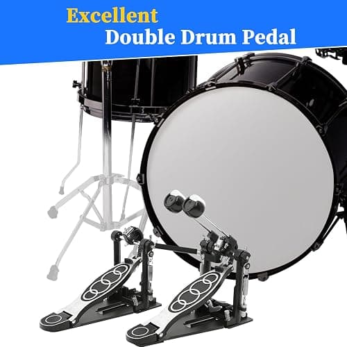 Double Bass drum Pedal,Double Bass Pedal with Adjustable Beater Head,Double Chain Drive Foot Kick Pedal with Drum Key for Drum Set and Electronic Drums - Double drum pedal thumbnail 7
