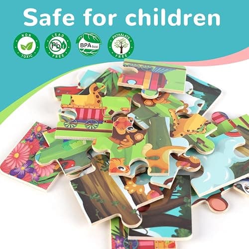 Wooden Educational Jigsaw Puzzles for Preschool Kids Ages 3-5, 4-Pack with 20 Pieces Dinosaur, Space, Transportation Wood Puzzles Set, Toddler Brain Teaser Toys, Gifts for Boys Girls Ages 3 4 5 6 thumbnail 6