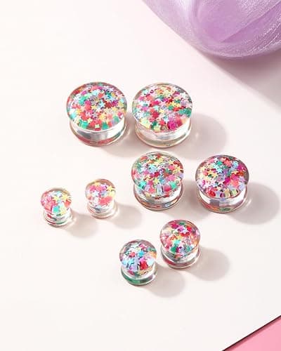 Jewseen 0g-1’’ Ear Gauges Plugs Double Flared Rainbow Star Ear Tunnels Stretchers Gauges for Women Plugs Piercing Jewelry thumbnail 8