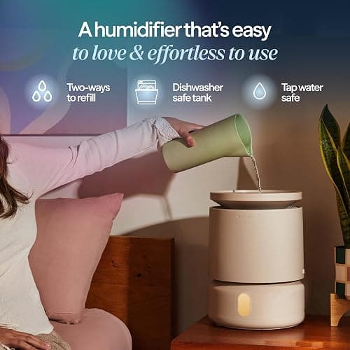 BLUEAIR Room Humidifier - DreamWell - 48Hr Top-Fill Mist-Free InvisibleMist Technology Aroma Stone for Essential Oils and Soothing Mood Lighting - Quiet Operation for Bedroom and Home Use, Beige thumbnail 7