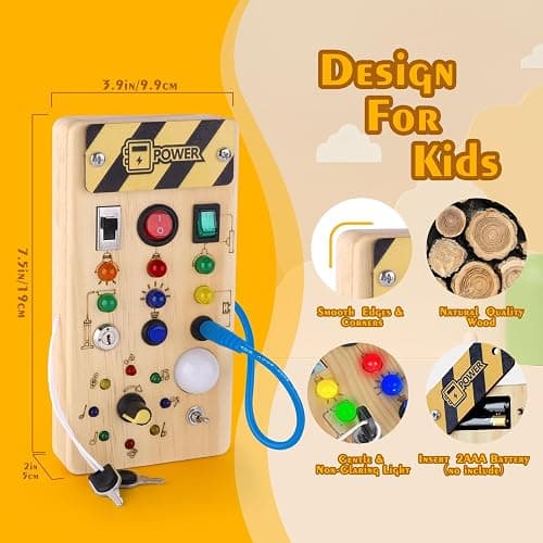 Hoarosall Montessori Wooden Busy Board with 8 LED Light switches, Sensory Toys Light Switch Travel Toys for 1+ Year Old Baby and Toddler thumbnail 2