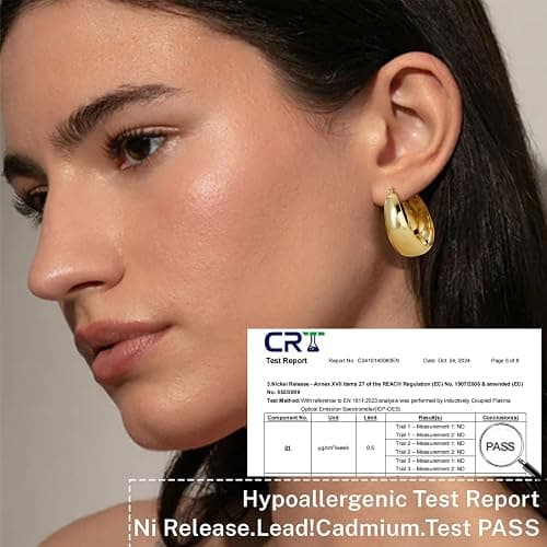 12mm Wide Thick Hoop Earrings 925 Sterling Silver Hoop Earrings for Women Hypoallergenic 14K Real Gold Plated Hoop Large Earring Lightweight Chunky Hoop Earrings for Women 25/30/40/50MM thumbnail 6