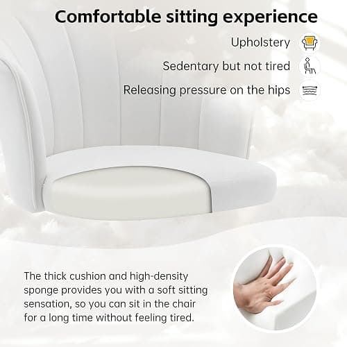 DRKAT Swivel Office Chair, Modern Home Office Desk Chair, Velvet Shell Back Vanity Chair with Golden Metal Base, Height Adjustable Upholstered Cute Task Chair, Ivory thumbnail 3