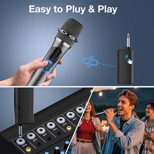 Wireless Microphone,Professional Dual Handheld Cordless Dynamic Mic System with Rechargeable Receiver,Karaoke Microphone Set for Singing, Karaoke, Wedding, DJ, Party, Speech,Church,Class Use,PA System thumbnail 6