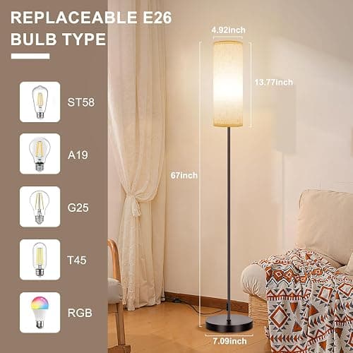 FRIDEKO HOME 2 Pack Floor Lamps for Living Room, Dimmable Colors Temperature & Brightness, 67" Modern Floor Lamp with Remote, Tall Standing Lamps for Kid Room Bedroom Office, Beige Shade 9W RGB Bulb thumbnail 8