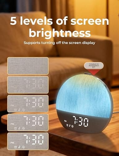 LIORQUE Sunrise Alarm Clock, Digital Alarm Clocks Bedside, Wake up Light with White Noise for Heavy Sleepers, 30 Sleep Sounds, Sleep Timer, Adjustable Volume & Brightness,Screen Free Design, Bluetooth thumbnail 7