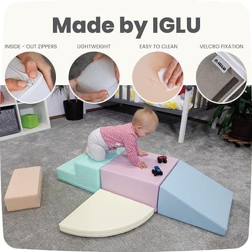 IGLU Soft Play Corner Climber Montessori Foam Blocks for Toddlers 1 Year Old with 5 Shape Forms Equipment for Kids in Pastel Colors thumbnail 6