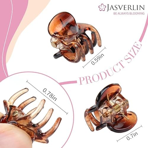 JASVERLIN Small Hair Claw Clips, Fine Thin Short Hair Accessories for Women Girls, Mini Tiny Claw Clip Cute Super Grip Plastic Jaw 50 Pcs (Dark Brown) thumbnail 2
