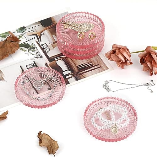 OGANAZI Modern Clear Pink Glass Coasters Set of 5 - Crystal Coasters for Drinks, Round, 4 Inch, Dishwasher Safe thumbnail 6