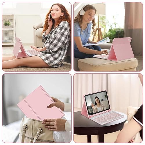 KBCASE Keyboard Case for iPad A16 11 inch/10th Gen 10.9 inch, Light Pink | Detachable Wireless Keyboard Case for iPad 11th/10th Gen, Adjustable Angles, with Pencil Holder thumbnail 7