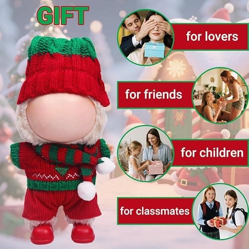 5pcs Doll Christmas Clothes Outfit Set for 17cm/15cm Dolls Accessories (No Doll) – Handcrafted Red and Green Hat, Sweater, Pants, Scaft and Red Boots AK076 thumbnail 5