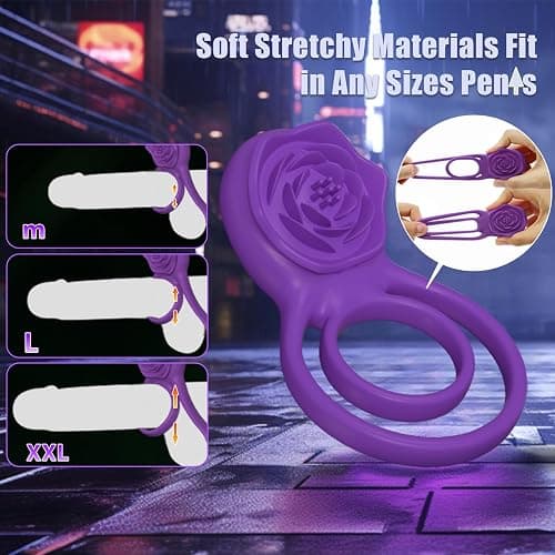 Vibrating Cock Ring with Rose Clitoral Stimulator, Pleasure Penis Ring Vibrator Couples Adult Sex Toys for Men Women, 7 Vibrations Male Couple Sex Toy Clitoris Vibrator, Cock Rings Vibrators for Men thumbnail 5