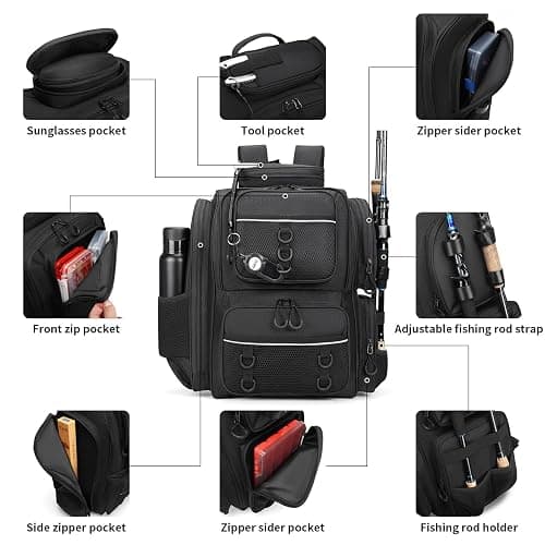 WANOON Fishing Backpack, fishing bag with Rod Holders. Large tackle Backpack Strong Materials thumbnail 3