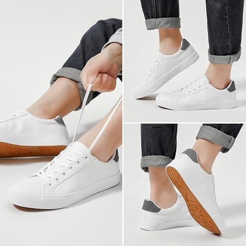 FRACORA Mens White Tennis Shoes Low Top Fashion Sneakers PU Leather Casual Shoe for Men thumbnail 2