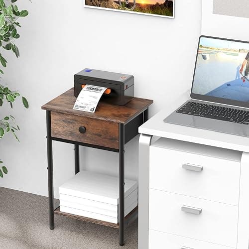 Pabroni Night Stand Bedside Tables with Drawer Rustic End Table for Small Spaces 2 Tiers Side Table Nightstands for Bedroom, Living Room, Study, Office - Rustic Brown - 15.4" x 11" thumbnail 8