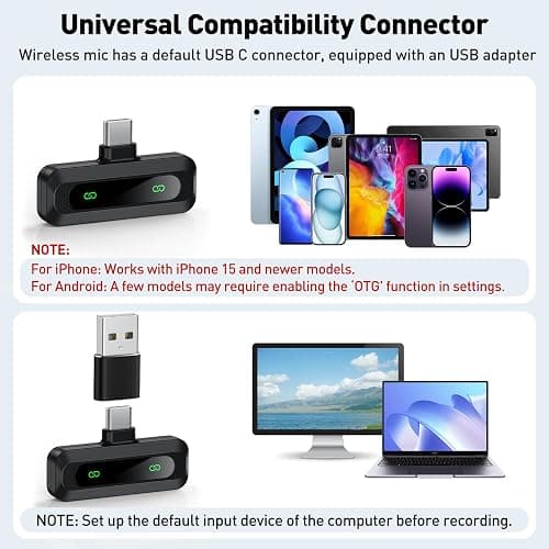 USB C Lavalier Microphone Wireless Mini Mic for Type-C Android Phone/Tablet/PC Video Recording Clip-on Mics with Rotatable Clip&Denoise Recording, Ideal for Vlog Tiktok Youtube Podcast Content Creator - Black Mic for USB C thumbnail 6