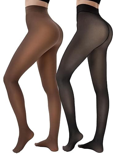 HONGTEYA 2 Pairs Fleece Lined Tights Women - Warm Sheer Pantyhose Fake Translucent Tights Winter Thermal Leggings - Image 1