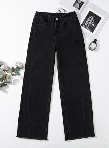 Sidefeel Women's Wide Leg Jeans High Waisted Strechy Raw Hem Zimbaplatinum Denim Pants thumbnail 4