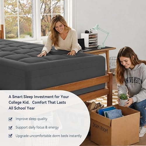 ELEMUSE Twin XL Dorm Dual Layer 3 Inch Memory Foam Mattress Topper for College, Dorm Room Essentials, 2 Inch Cooling Gel Foam and 1 Inch Soft Pillow Top Bed Pad,Back to School,Grey thumbnail 6