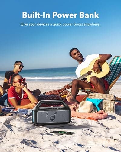Soundcore Boom 2 by Anker, Outdoor Speaker, 80W, Subwoofer, BassUp 2.0, 24H Playtime, IPX7 Waterproof, Floatable, RGB Lights, USB-C, Custom EQ, Bluetooth 5.3, Portable for Camping and Beach - Black thumbnail 7