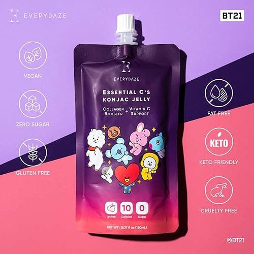 EVERYDAZE BT21 Essential C’s Konjac Jelly | Lychee | Vegan Collagen Peptides and Vitamin C | Gluten Free, Sugar Free, Low Calorie | Healthy Drinkable Fruit Snack | 10 Pack Box Food Drink Pouch thumbnail 3