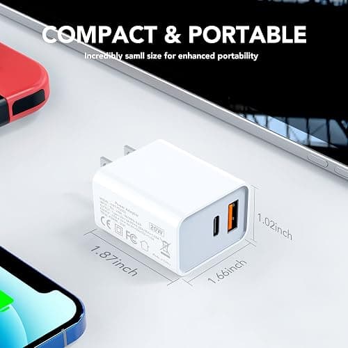 [2 Pack] LCGENS USB C Wall Charger Block 20W, Dual Port PD Power Delivery Fast Type C Charging Block Plug Compatible with iPhone 11/12/13/14/15/16/17 Pro Max, XS/XR/X, Ipad Pro, Samsung Galaxy thumbnail 5