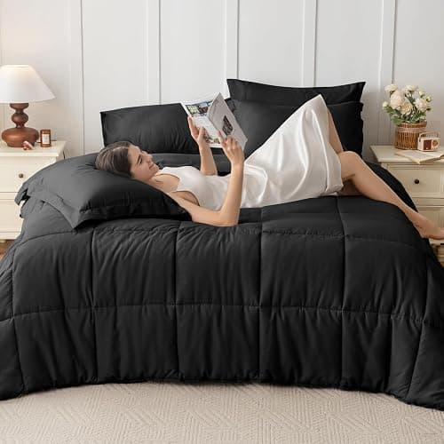 JOLLYVOGUE Queen Comforter Set, Ultra-Soft Bed in a Bag Queen Size 7 Pieces, Oeko-TEX Certified Bedding Set with Down Alternative Comforter, Sheets, Pillowcases & Shams, Black thumbnail 2