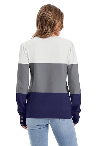 Womens Sweaters Fall Fashion 2025 Long Sleeve Button Cuff Soft Knit Pullover Trendy Tops Dressy Casual Blouses thumbnail 5