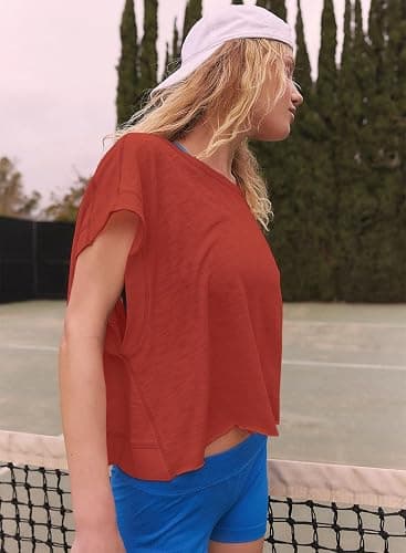 Kumufenc Women Short Sleeve Workout Shirts Open Back Tops Casual Yoga Y2k Athletic Gym Slouchy Crop Running Tees thumbnail 7