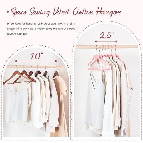 HOUSE DAY Pink Velvet Hangers 60 Pack, Non Slip Flocked Felt Hangers, Sturdy Velvet Clothes Hanger, Cute Heart Heavy Duty Coat Hanger, Ultra Slim Pink for Closet Space Saving thumbnail 5