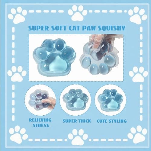 Chicooan Large Cat Paw Taba Squishy Big Squeeze Toys 5-inch Blue Cute Fufu Squishy Sensory Stress Relief Fidget Toys for Party Favors Sensory Anxiety Toys for Adults (Transparent Blue) thumbnail 4