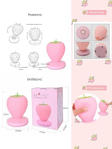 Strawberry Night Light, Cute Silicone Strawberry Lights Kawaii Room Decor, USB Rechargeable Bedside Lamp 3 Gear Touch Lighting, Cute Strawberry Gifts for Baby, Children, Toddlers, Teen Girls thumbnail 7