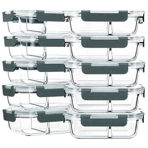 M MCIRCO 10-Pack,30 Oz Glass Meal Prep Containers 2 Compartments Airtight Lunch Bento Boxes with Lids, Glass Food Storage Containers, Microwave, Oven, Freezer and Dishwasher - Image 1