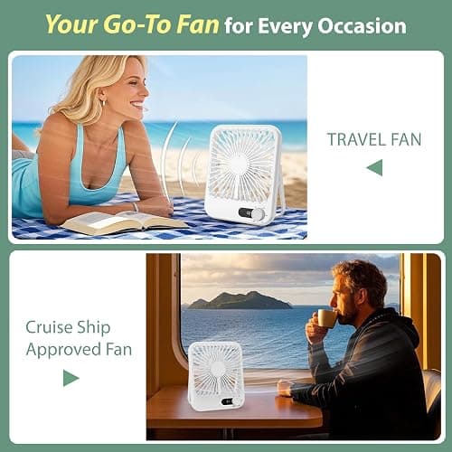 Portable Travel Fan for Cruise Approved, 4000mAh Cruise Essentials 2026 Rechargeable Fan100 Speed Wind Adjustable, Small Travel Essentials for Hotel Beside Sleeping Cruise Ship Must Haves thumbnail 8