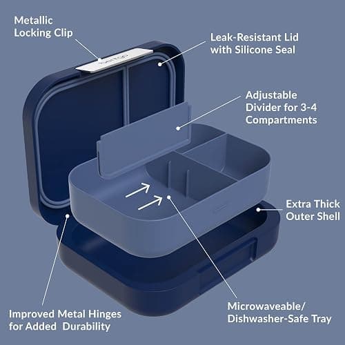 Bentgo Modern Adult Bento Lunch Box with 3-4 Compartments | Leak-Resistant, 5.5-Cup Capacity, Adjustable Divider, Microwave & Dishwasher-Safe Tray (Navy) thumbnail 6