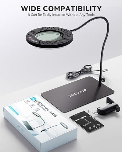 ARTDOT 10X Magnifying Glass with Light and Stand, 144 LEDs Desk Lamp with 5 Color Temperatures and 9 Levels Adjustable Brightness for Diamond Painting Accessories Crafts Reading Hobbies Close Work thumbnail 6
