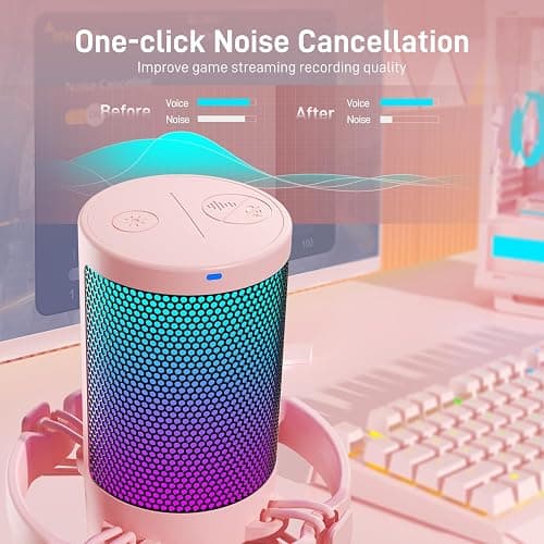 MAONO USB Gaming Microphone for PC, Noise Cancellation Condenser Mic with RGB, Mute, Gain, Computer Desk Mic for Streaming, Podcast, Chat, Twitch, YouTube, Discord, PS5, PS4, GamerWave DGM20 Pink thumbnail 2