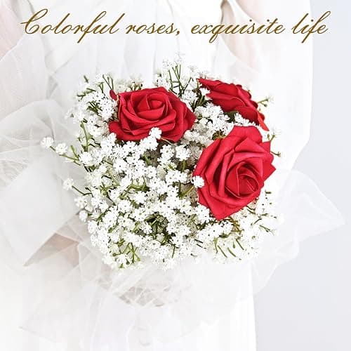 BLEUM CADE 16Pcs Artificial Flowers Fake Foam Roses with Stems for Wedding | Real Touch Red Boxed Foam Roses for DIY Bouquets Centerpieces Wedding Party Arrangement Bridal Shower Tables Decor thumbnail 7