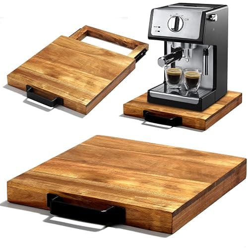 EVERBBKING Natural Acacia Sliding Tray for Coffee Machine Kitchen Appliance slider Moving Caddy, appliance slider,appliance rolling stand air fryer rolling tray - Image 1