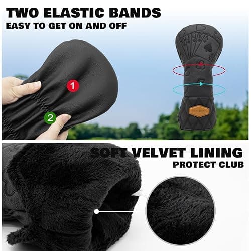 BAIRBRE Golf Club Covers Poker Golf Head Covers Driver Covers Fariway Wood Headcover Hybrid Covers Leather Golf Headcover with Number Tag for All Brand thumbnail 3