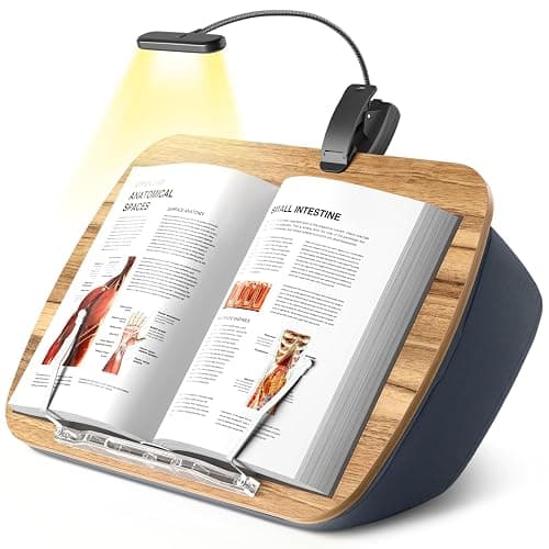 ERGONOV Book Pillow Stand with 6500K Reading Light, Hands Free Book Holder, Comfortable Lap Book Stand for Reading in Bed, Desk, or Sofa, Wooden Book Rest for Book Lovers,AAA Battery Required - Image 1