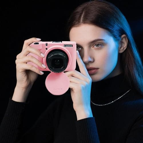 EASY HOOD V1 Case, Silicone Camera Cover with Removable Lens Cover, Soft Protector Lightweight Carrying Body Skin for Canon PowerShot V1 Digital Camera - Pink thumbnail 7