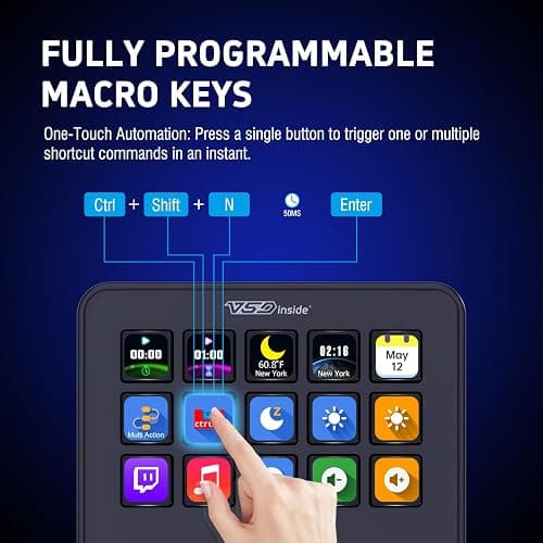 VSDINSIDE Macro Keypad, Stream Controller Deck Gaming Streaming Shortcut Keyboard, 18 Programmable Keys Customizable Visual AI Pad USB Soundboard for OBS, YouTube, Desk Office Setup, Laptop, PC, Mac thumbnail 2