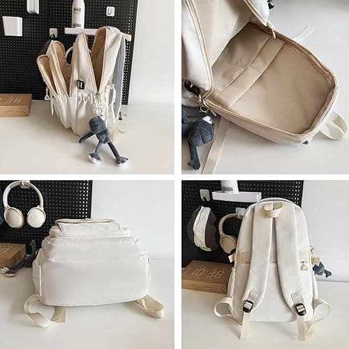 Cute Aesthetic Girls Backpack for School Large Capacity Bookbags College Backpack for Students Kids Teen Girls Laptop Bookbag Casual Travel Daypacks(White) - White thumbnail 8