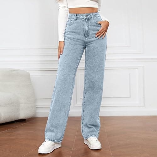 MGWTFZDL High Waisted Jeans for Women Straight Leg Denim Pants Wide Leg Jeans High Rise Baggy Pants with Pockets Streetwear thumbnail 2
