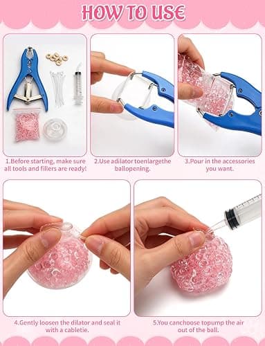43 Pcs DIY Stress Ball Making Kit with Filler | 16 Transparent TPR Skins, 10.56 oz Fillers, Air Pump, Expander Tool, Cable Tie, Create Anxiety Relief Toys thumbnail 4